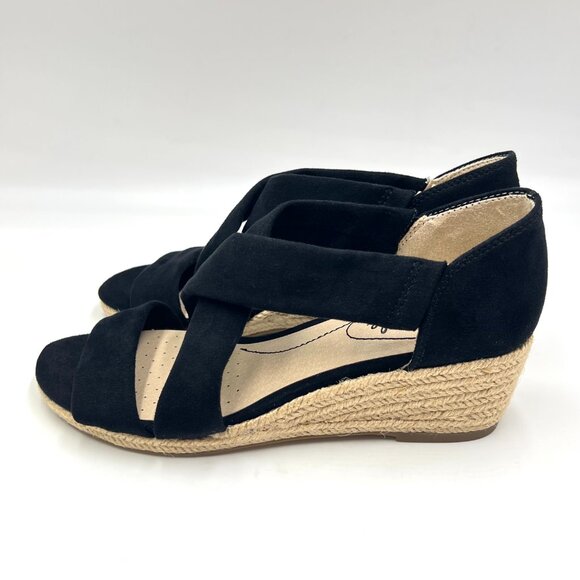 Lifestride Size 5 Siesta Black‎ Microsuede Espadrilles Wedges Sandals Shoes - Picture 6 of 13